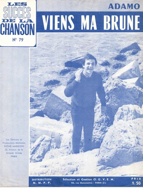 Partition GF 1965 cht pn gt acc - ADAMO - Viens ma brune, slow-rock