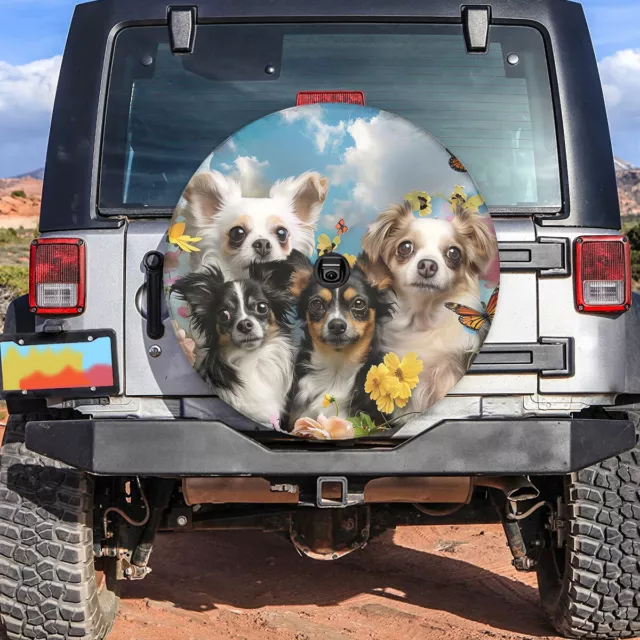 Chihuahua Flower Butterfly Spare Tire Cover Dog Wheel Cover Truck Dog Dad Gifts 3