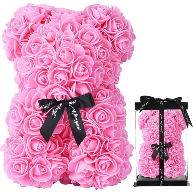 28CM Artificial Rose Teddy Bear Flower Valentines Gift with Box (6 Colours)