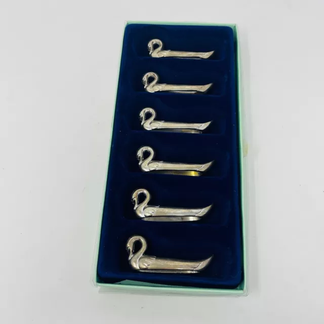 Elegance Vintage Knife Rest Holders Swan Bird Silver Plated Zinc Set of 6 MCM