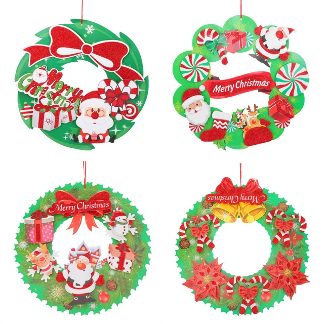 4pcs arbre de Noël suspendu couronnes festival santa bonhomme de neige suspendu