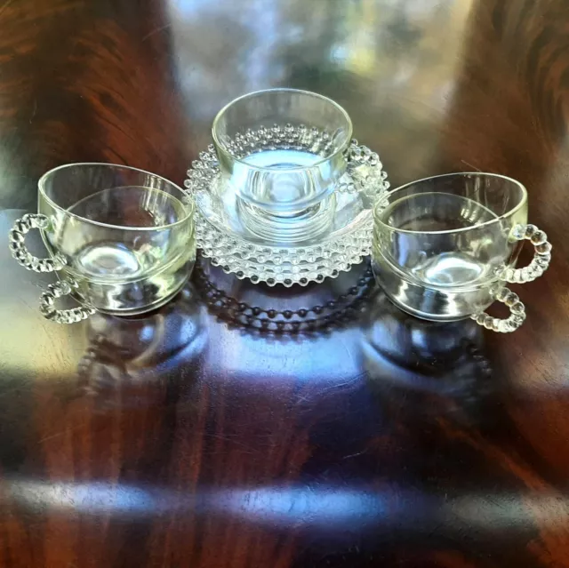 IMPERIAL GLASS Candlewick Set of 5 Saucers and 5 Tea Cups, Vintage Mid-Century