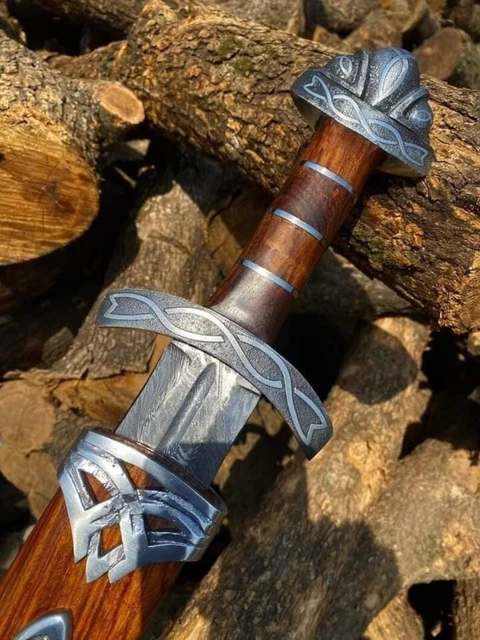 Hand Forged Damascus Steel Viking Sword, Battle Ready Sharp Medieval Sword, Gift