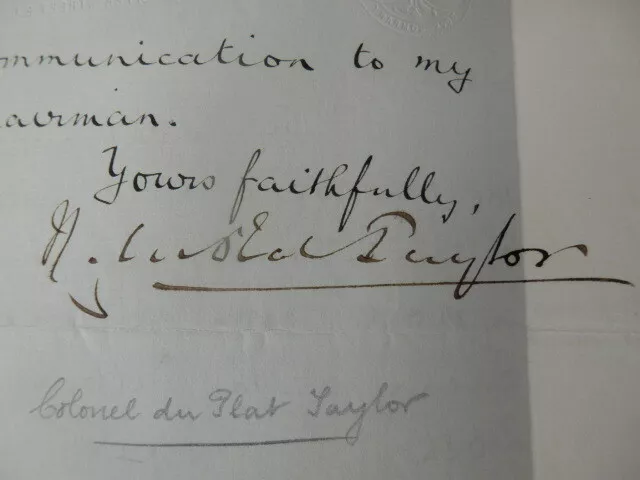 John  Lowther  Du Plat  Taylor  -  Army Pay Office Founder - Autographed Letter 3