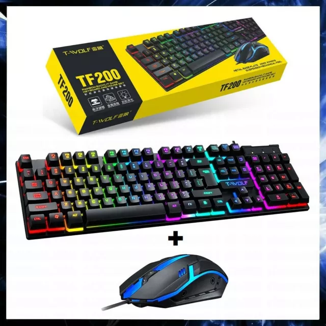 Kit Mouse E Tastiera Meccanica Da Gaming Pc Con Filo Usb Retrolluminata Led Rgb