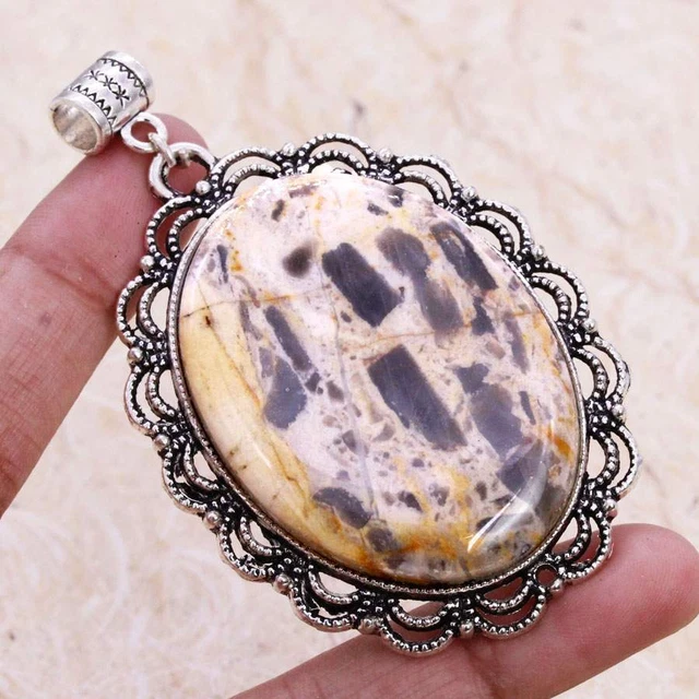 Outstanding Picasso Jasper 925 Silver Plated Handmade Pendant 2.7" Ethnic Gift
