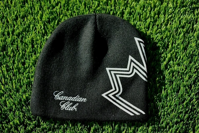 New Canadian Club Whiskey Beanie Cap One Size 100% Acrylic Black Embroidered
