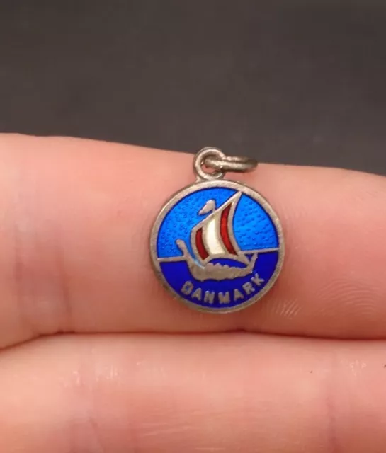 Vintage Demark  Sterling Silver Enameled Viking Ship Pendant/Charm. VIS.