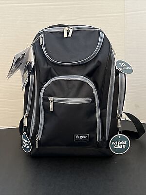 NEW BB Gear Diaper Bag Backpack w/ Changing Pad 10 Pocket Baby Boom Black & Gray