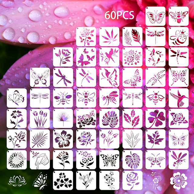 Plantilla de 60 piezas de 4x4 pulgadas para pintar plantas con flores reutilizables primavera verano otoño