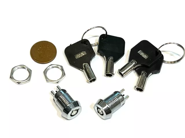 2 Sets Metal key switch barrel tubular round on/off 1/2" removable ignition C33