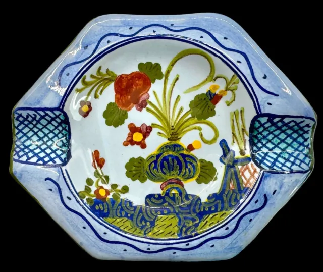 Faenza Garofano AMM Blue Carnation Ceramic Pottery Small Ashtray Floral Italy
