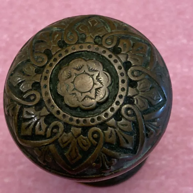 antique BRASS DOOR KNOB Eastlake Ornate Victorian ORIGINAL Matching Set