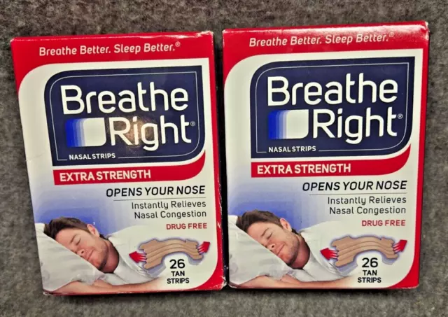 BREATHE RIGHT Nasal Strips, Extra Strength TAN 52 Count (2x 26 Count Boxes)