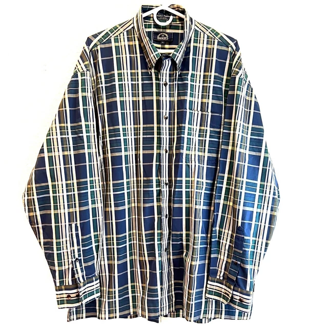 BD Baggies Shirt Men's XXL Blue Green Plaid Button Up Long Sleeve 100% Cotton