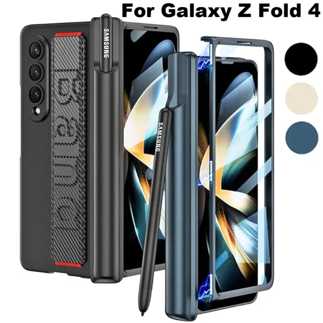 For Samsung Galaxy Z Fold 4 Magnetic Hinge Wristband Strap Pen Holder Case Cover