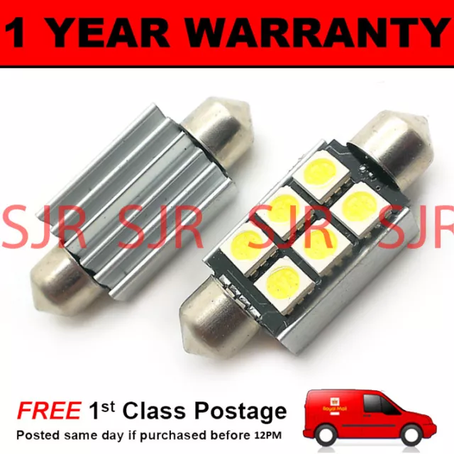 2X White Canbus Number Plate Interior Smd Led Bulbs 30 36 39 42 44Mm Festoon Oc