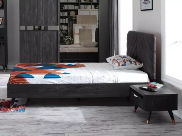 Luxe Noir Chambre à Coucher Set Complet Chambre Meuble Lit Table de Chevet