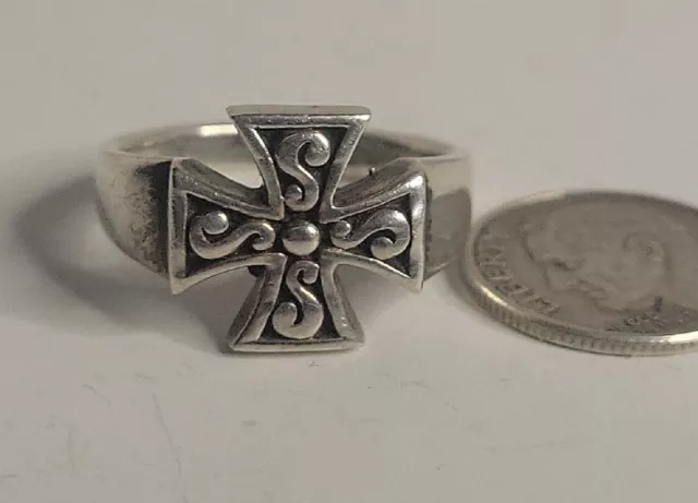 Vintage Maltese Iron Cross Sterling Silver 925 Ring Size 8.5