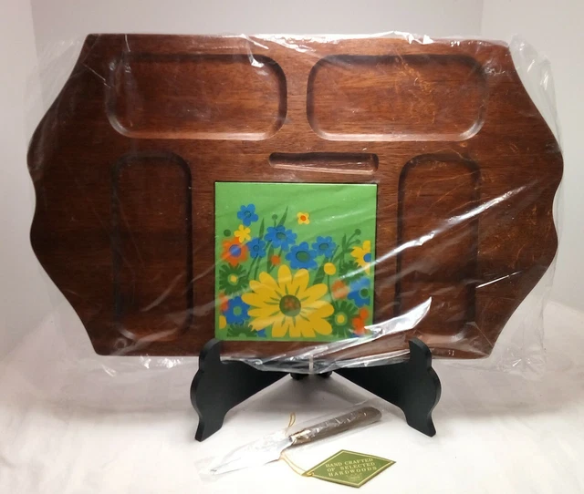 New Vintage Imperial Wood Cheese Crackers W/ Tile Cutting Board Charcuterie