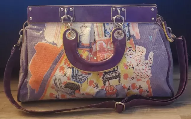 Beautiful European Lookat Handbag Purse Purple Art Sparkle Large Unique