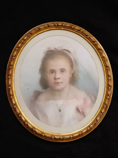 Excelente Escuela Francesa Del XIX E Pastel con Fecha 1882" Retrato Joven Niña