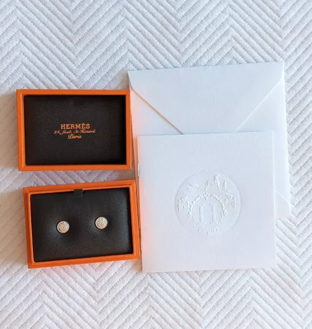 Authentic Silver Hermes Ex-Libris Earrings Very Small Model Pre Loved