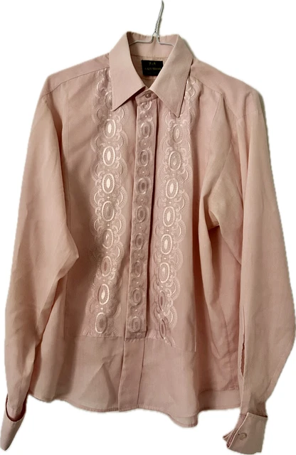 Camicia Vintage Rael Brook Medium Dandy Psychedelic Rosa Doppio Polsino Anni '60 16'
