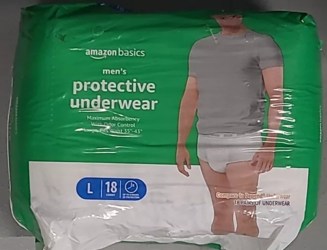 Men's Size Large Protective Underwear 18 Count Maximum Absorbency Amazon Basics