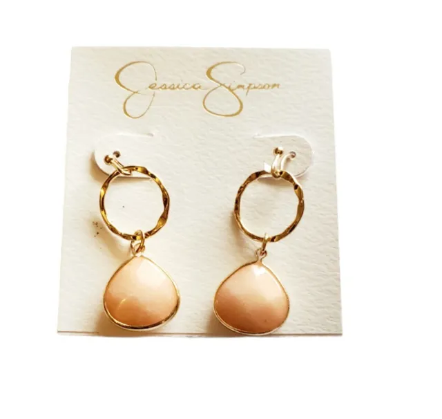 Jessica Simpson Peach Bead Teardrop Statement Earrings Gold Tone