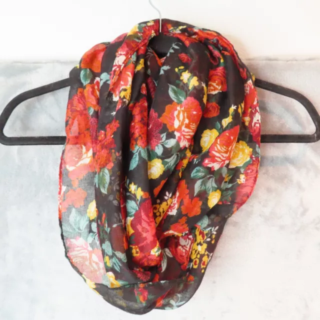 FLORAL Infinity Scarf Lightweight Sheer Black Red Yellow Green Fashion 20 x 70