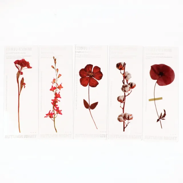 Wild Flowers Transparent Bookmarks Floral Red Poppy Plastic - Set of 5