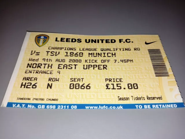 2000 2001 TICKET STUB UEFA Champions League Qualify Leeds United