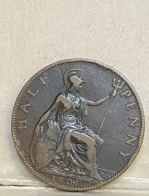 Great Britain Uk England  1901  Half  Penny Low Mintage Key Date Minor #20