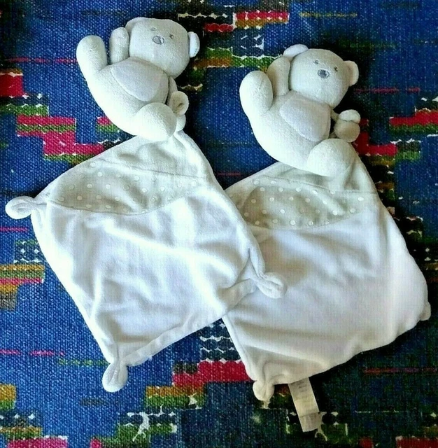 Up/  Lot De 2  Doudou Mouchoir Cades Ours Blanc Gris Pois Tbe