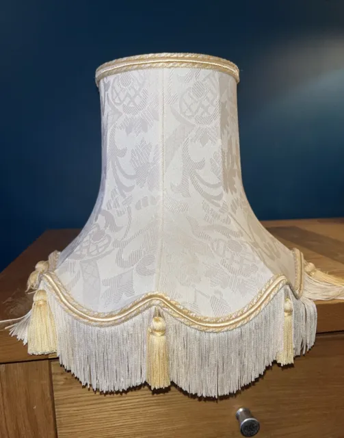 Vintage Table Lamp Shade With Tassles - Cream - Standing 8.5” Tall - Lovely Item