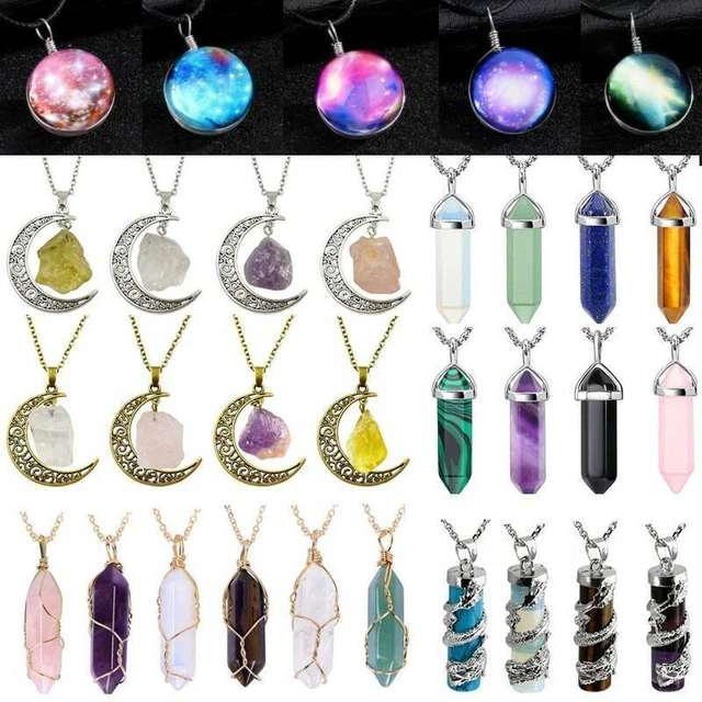 Natural Stone Crystal Chakra Necklace Quartz Gemstone Pendant with Chain Jewelry