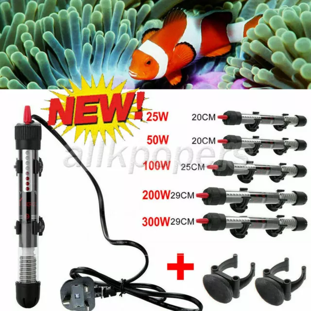 25-300W Fish Tank Heater Aquarium Thermostat Submersible Heating Rod + Cups Set
