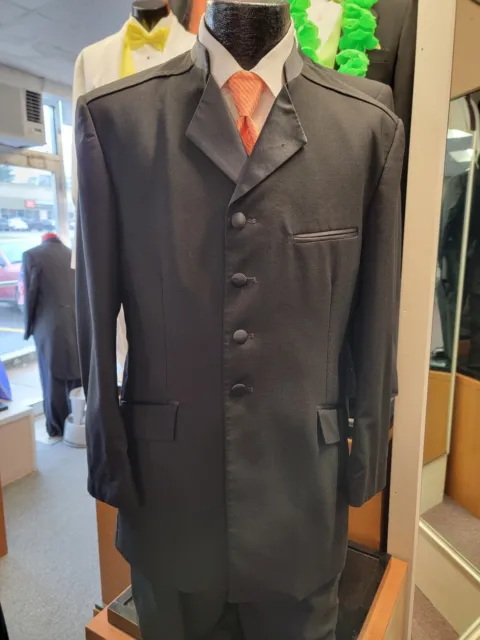 Black 5 Button Mandarin Style XS Tuxedo Jacket 90098 Tropic Weight Worsted Wool