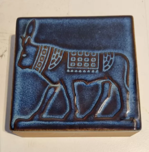 Mid Century Danish Teak Pottery Novo  Box Ceramic Bull Trinket Vintage 1960s