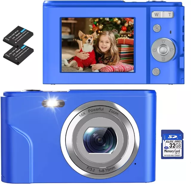 Digital Camera,Jckduhan Vlogging Camera with 32G Memory Card FHD 1080P 16X Digit