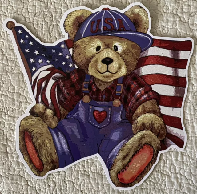 New Vintage Inspired Patriotic July 4 Bear Flag Die Cut Art Craft Scrap Decor