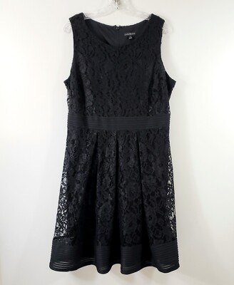 Lane Bryant Size 18 Womens Plus Lace Ribbed Trim Black Dress Fit Flare
