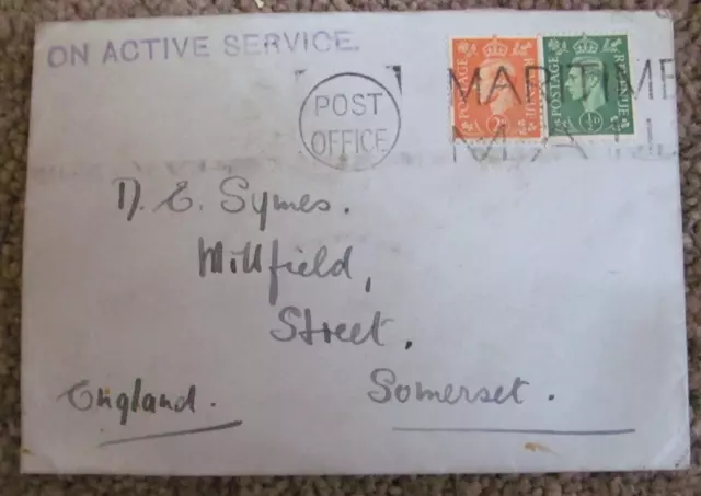 George 6th Stamp Cover with Cachets On Active Service Post Office Maritime Mail