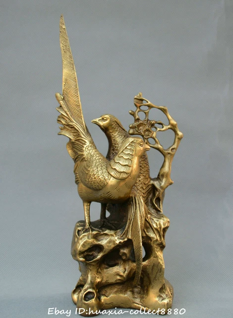 Collect Chinese fengshui old bronze pied magpie plum blossom auspicious Statue