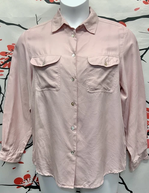 Vintage Lee David Button Up Top Women's Size S Light Pink 100% Silk Long Sleeves
