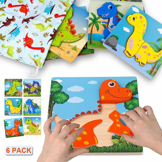 6 Pack Wooden Jigsaw Puzzles Set Toy Gift for Toddlers Baby Kids 3 4 5 Years Old