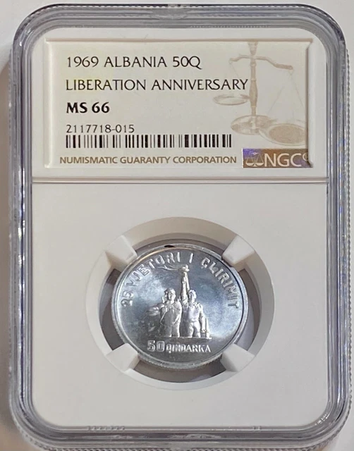 1969 Albania 50 Qindarka Liberation Anniv Unc Ngc Ms66 Bu Finest Known Worldwide