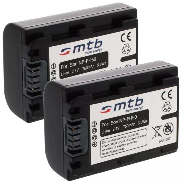 2x Batterie NP-FP50/NP-FH50 pour Sony DCR-HC85,HC94,HC96,SR30,SR40,SR50,SR60