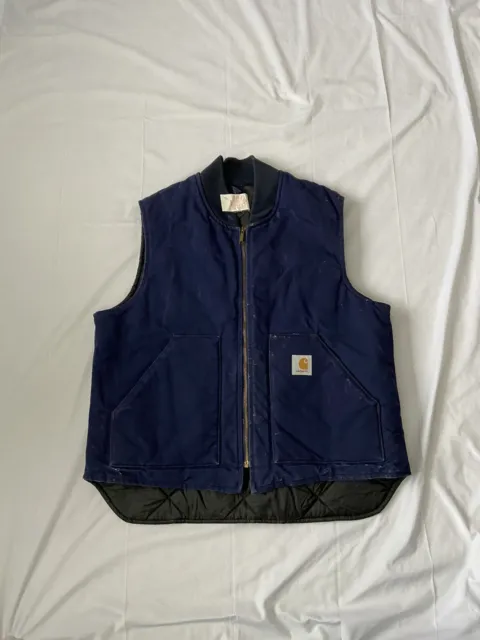 Vintage Carhartt Blue Duck Arctic Quilted Lined Vest Size XL Navy Blue